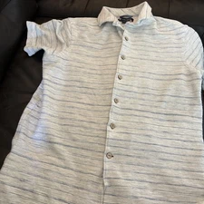 Daniel Cremieux Shirt Mens Medium White Blue Stripe Button Up Textured EUC