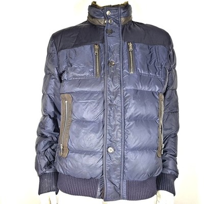 Paul & Shark Men's Bomber Jacket Leather Trim Goose Down 700 Fill Size L READ