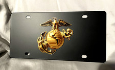 Usmc Marines Enlisted Logo Black Carbon Stainless Steel Vanity License Plate Tag