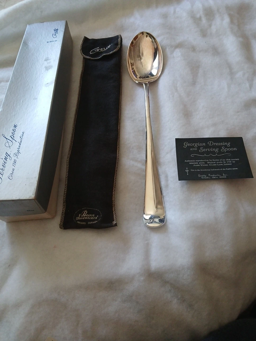 Vintage Gerity Large Silver Plate 13" Serving Spoon with Sleeve and box