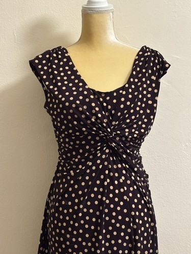 Chaps Ralph Lauren Brown Polka Dot Small Stretch A Line Ruched waist Mini Dress - Picture 2 of 7