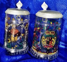 BAYERISCHER BIERKRÜGE,Bierseidl,Bierkrug aus Glas mit Deckel,Wappen,3Muskeltiere