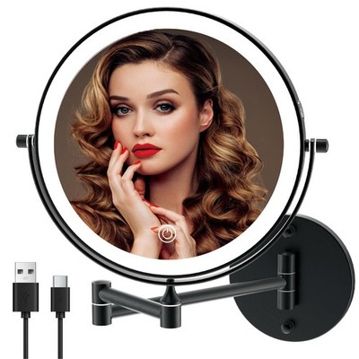 8'' Wall Mounted Lighted Makeup Mirror, 1X/10X, Matte Black