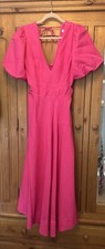 LUCY MECKLENBURGH PUFF SLEEVE V NECK MIDI DRESS - PINK - SIZE 12  - BNWT