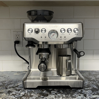 Breville Barista Pro Silver Brushed SS Espresso Machine, Grinder, Portafilter