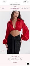 HOUSE OF CB Red Laraine Cherry Silk Blouse Size Small
