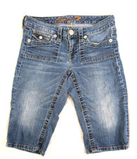 Seven7 Shorts Womens Size 6 Blue Distressed Denim Stretch Medium Wash Flaw