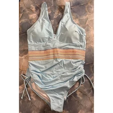 Blooming Jelly Blue One Piece Swimsuit V Neck Ruched Tummy Control