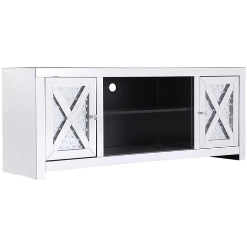 Elegant Decor Modern 2 Door 59" Clear Crystal Mirrored TV Stand - Picture 1 of 11