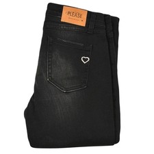 Please jeans pour femmes S denim jambes larges droites noir coton zip fly bouton