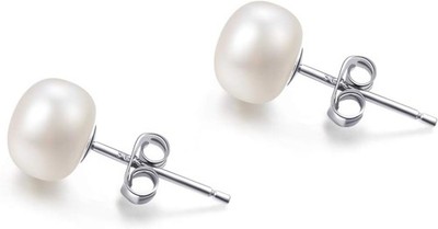 Süßwasserperlen Ohrringe Echt 925 Silber Perlenohrringe Stecker Weiß 5MM 6MM 7MM