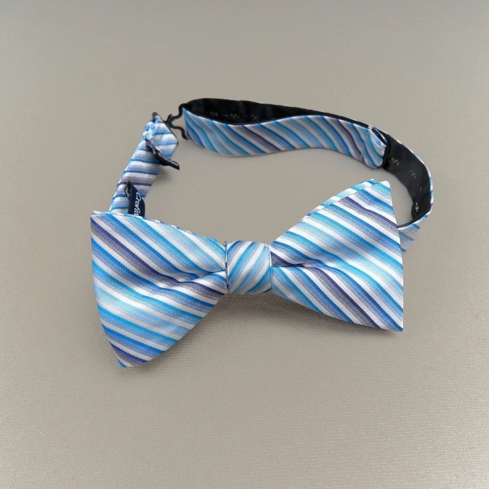 Croft & Barrow 领结蓝色条纹预绑可调丝绸混纺 — 第 2/4 张图片