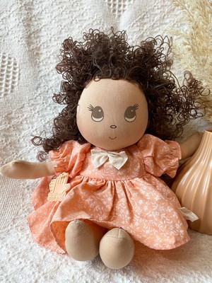 Applause Curly Hair Vintage Doll 11  1989 Cottage Core Prairie Doll Pink Dress