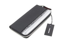 Portafoglio uomo DIESEL 24 tasche zip OS pelle nera zip intorno logo unisex *