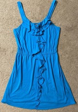 Express Sundress Size M Turquoise Knit Vertical Ruffle Front 