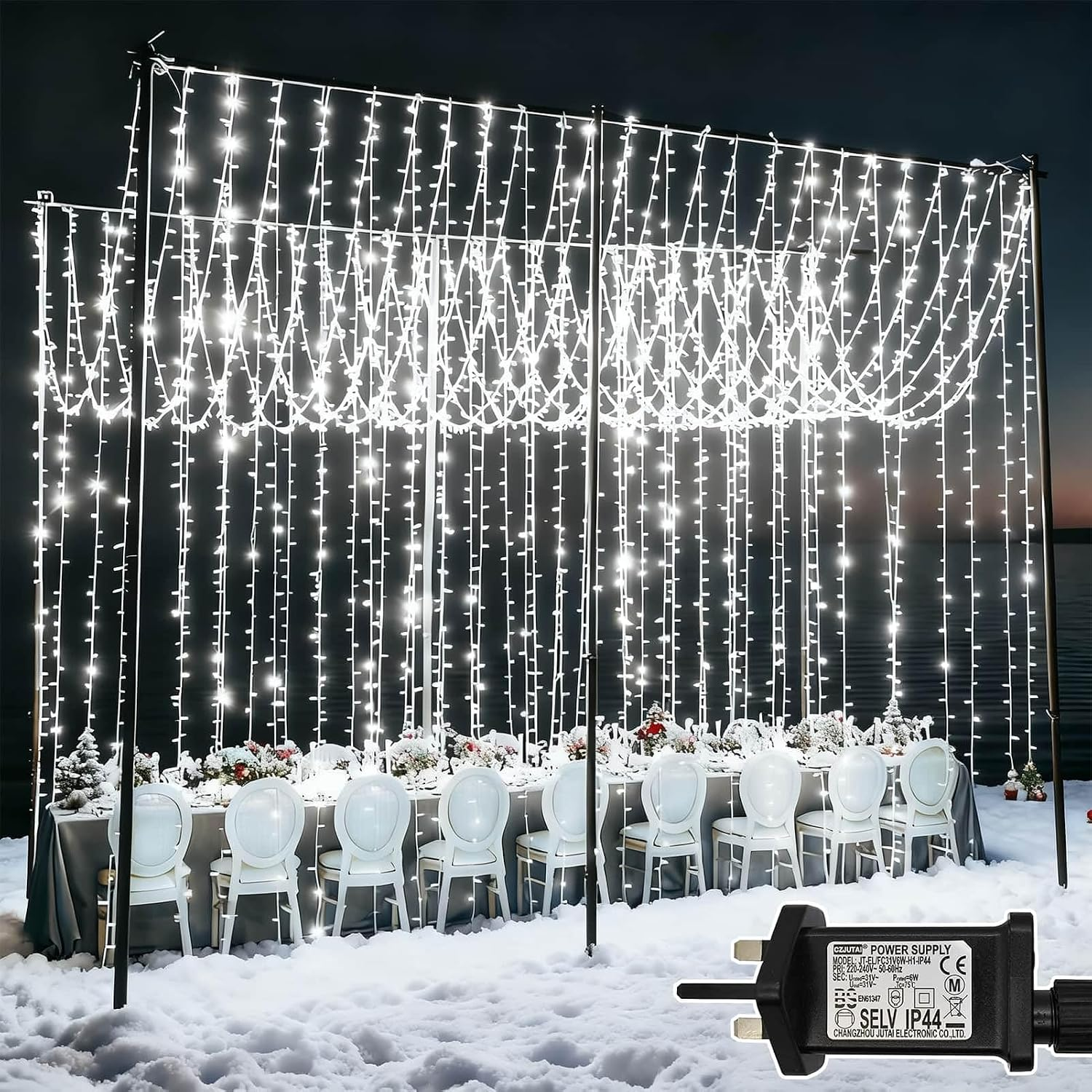 Curtain Lights Outdoor| 6Mx3M 600 LED Curtain Fairy Lights Plug In| 8 Modes/Time