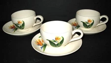 SANTA ANITA WARE FLOWERS OF HAWAII BIRD OF PARADISE  3 Cups & Saucers 1949