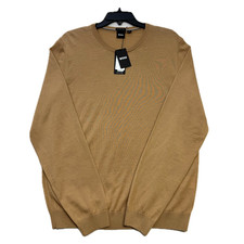 Hugo Boss Men  s Virgin Wool Crewneck Sweater Tan Brown XL 178 NWT Luxury Knit