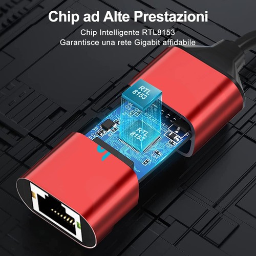 SGEYR Adattatore USB C Ethernet, Cavo LAN RJ45 per MacBook Surface, Rosso - Foto 4 di 7