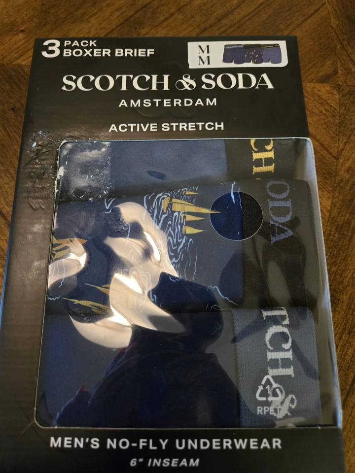 New Scotch Soda Mens Boxer Briefs Sz Medium 3 Pack Blue - Image 2 of 2