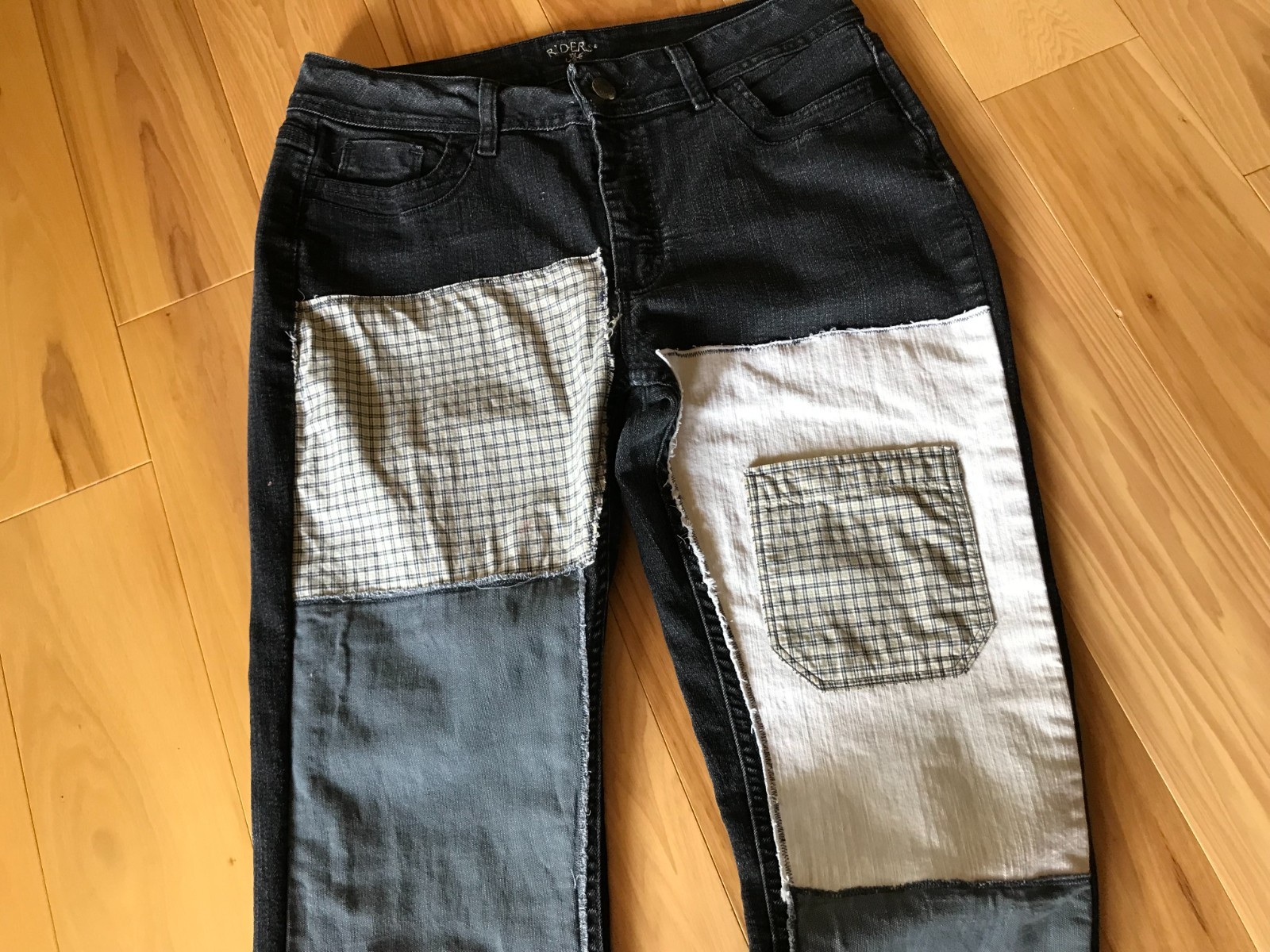 Upcycled Patchwork Jeans: Tattered Patch Black Hi… - image 4