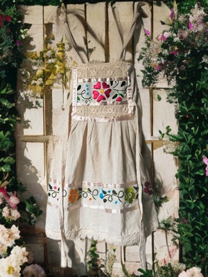 Handmade Floral Embroidered Kids Dress - Cream