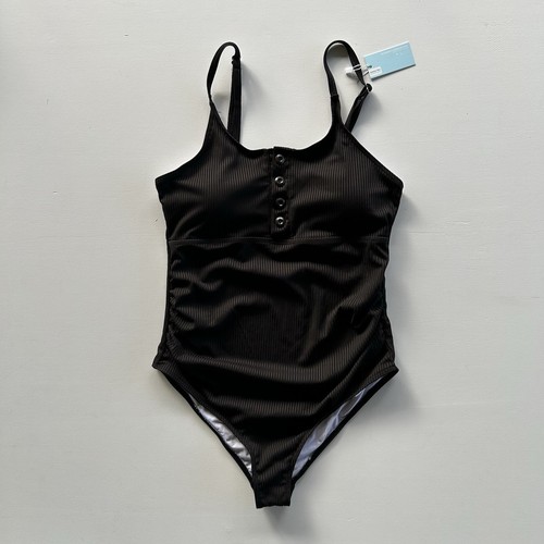 SUMMER MAE Maternity Swimsuit One Piece Ribbed Button Black Women’s Large NEW