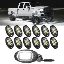 12x Pure White LED Rock Lights Underbody Glow Lamp for Offroad SUV Pickup Truck