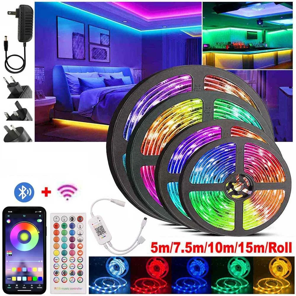 5m~30m LED Strip 5050 RGB Bluetooth Music Sync IR Remote Bar Kitchen Lights  Kit