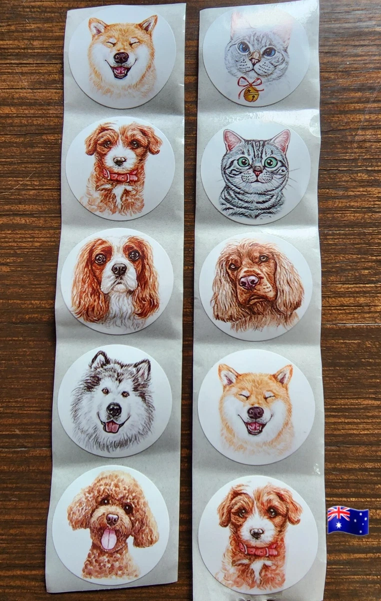 50pcs Cute Cat & Dog Animal Stickers 2.5cm Gifts, Scrapbooking, Teacher Reward