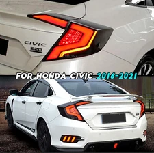 HCmotion LED Tail Lights For Honda Civic 2016-2020 Rear Lamp Smoked Assembly