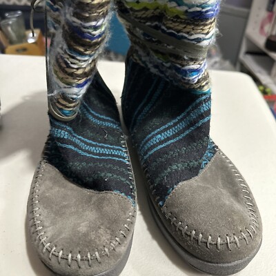 Toms Womens Grey Suede Leather Nepal Nomad Boots Moccasins Shoes Woven sz 9