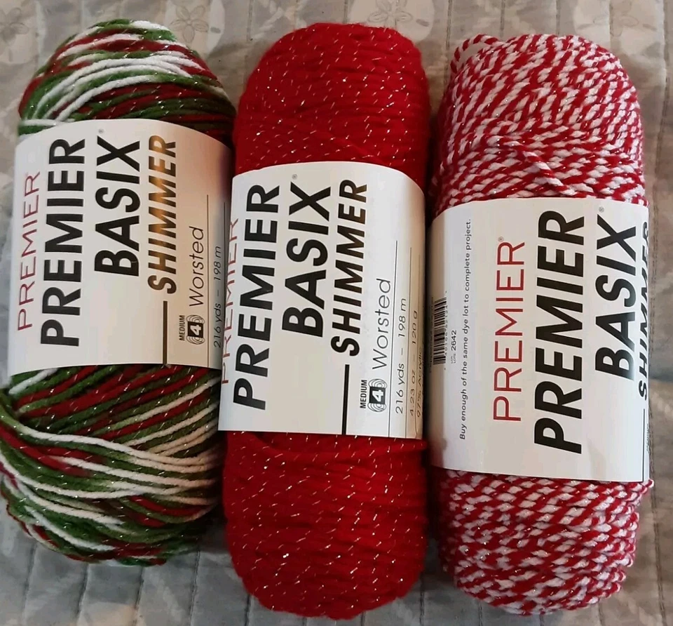 Hilo brillante Premier Basix "Peppermint Shimmer" "Poinsettia Shimmer" "Red Shimmer Foto 4 de 4