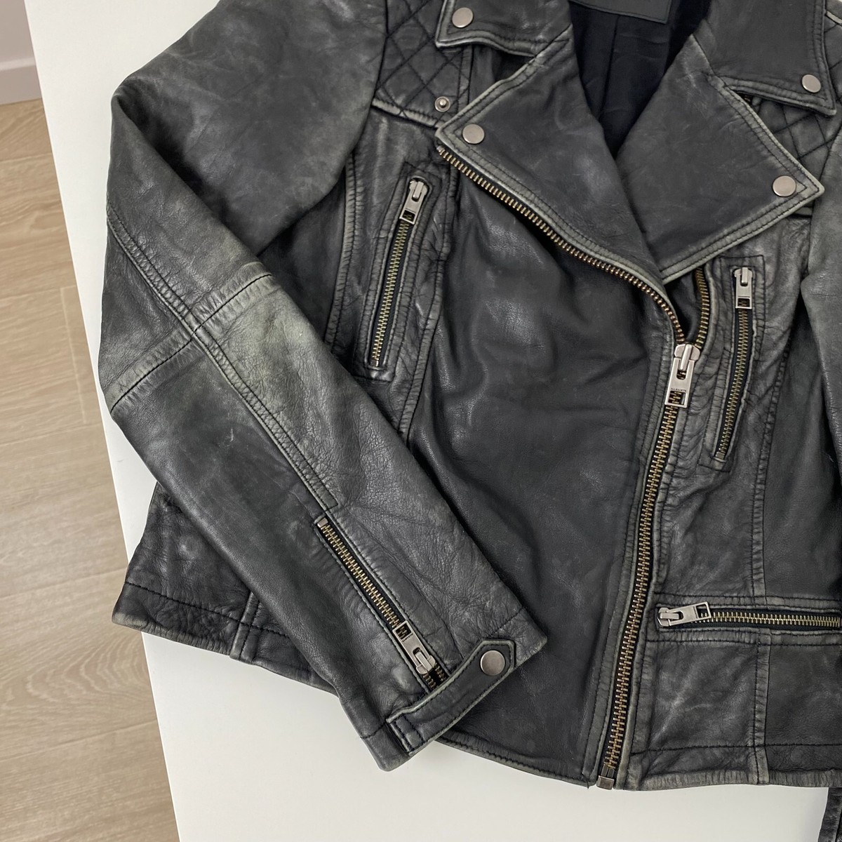 Allsaints woman's Cargo Biker faded leather jacket | eBay