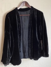 D H Evans & Co Vintage Velvet Jacket Evening Coat Black Trim Size 48 Uk M Flaw