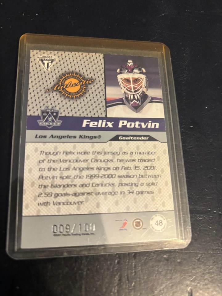 2000/1 Titanium Draft Day Felix Potvin game used jersey card 009/100 Canucks - Image 2 of 2