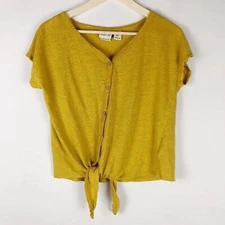 Rachel Zoe Boxy Mustard Tie Button Front 100% Canyon Linen - Size 3X
