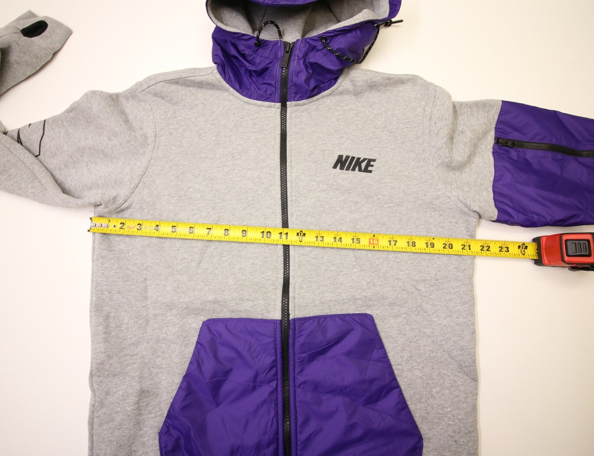 Nike Patchwork Fleece Hooded Zip Jacket M Spellout Gray Purple