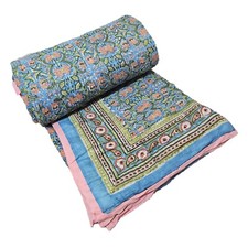 100 Cotton Indian Famous Jaipuri Razai Block Print Reversible Quilt / Blanket