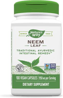 Neem Leaf 950 Mg Traditional Ayurvedic Intestinal Remedy Detox Liver, 100 Caps