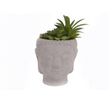 Image of Buddha Head Pot with Faux Succulent (Cactus)