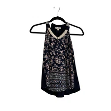 Jolt Sleeveless Floral Navy Crochet Boho Top Blouse Tank Top Juniors Size S