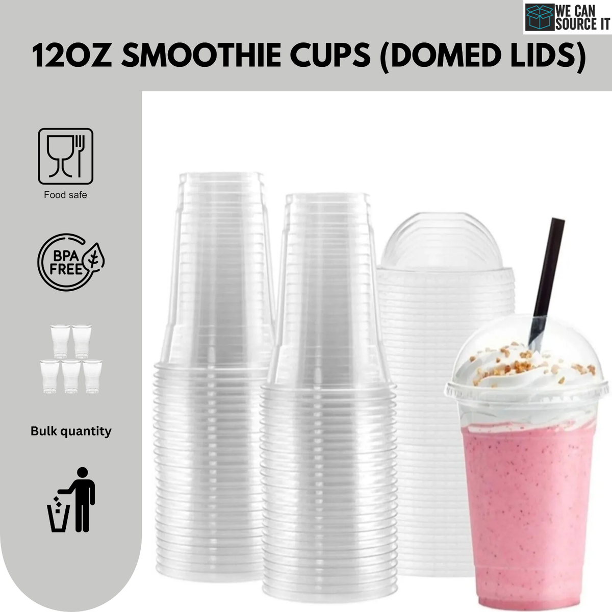 PET Plastic Smoothie Slushy Bubble Tea Milkshake Cups & Lids 12oz 16oz 20oz - Foto 4