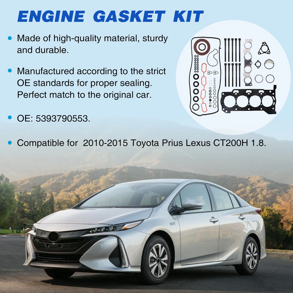Juego de juntas de culata de motor con pernos para Toyota Prius Lexus CT200H 2010-2015 1,8 Foto 3 de 4