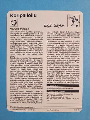 1980 Sportscaster Finnish 4.75x6.25 Card Elgin Baylor Lakers #101-2412 ๐ - Picture 3 of 4