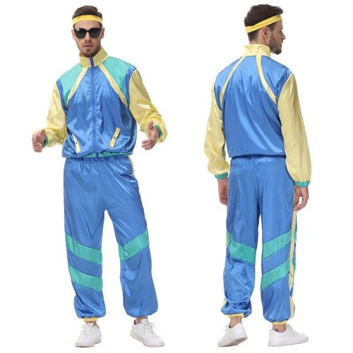 Mens Shell Suit Costume Neon 80s 90s Adult Fancy Dress Outfit Sports Tracksuit - Picture 6 of 18