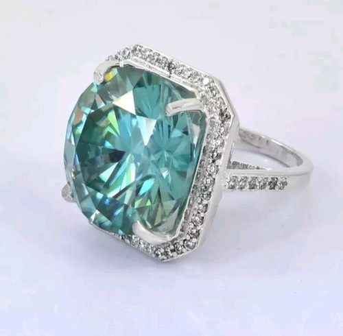 Rare 15 Ct Certified Treated Blue Diamond Cocktail Ring, In 925 Sterling Silver - Picture 4 of 10