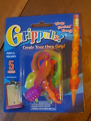 5-Pack Grippulls! Comfort Shape Pencil & Pen Grips - Wrap, Stretch, Hang!