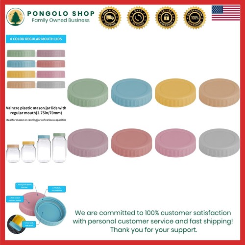 8PCS Mason Jar Lids Colored Plastic Leak Proof Canning Covers for Jars
