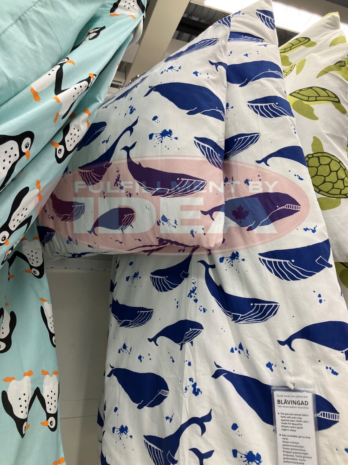 Brand New IKEA BLAVINGAD Whale Pattern Twin Duvet and Pillowcase 905.211.09